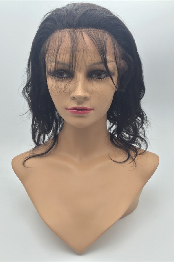 12inch natural color body wave Chinese remy human hair lace front wig