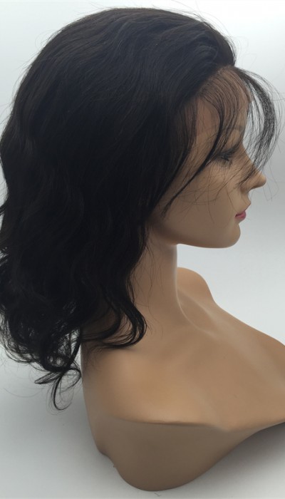 12inch natural color body wave Chinese remy human hair lace front wig