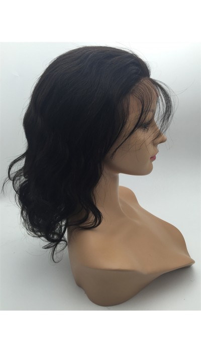 12inch natural color body wave Chinese remy human hair lace front wig