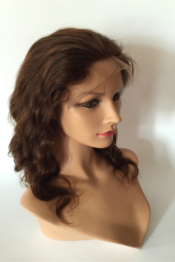 14inch dark brown color body wave Chinese remy human hair lace front wig