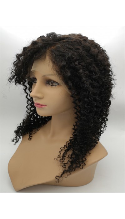 16inch natural color curly Chinese virgin human hair natural lace front  wig