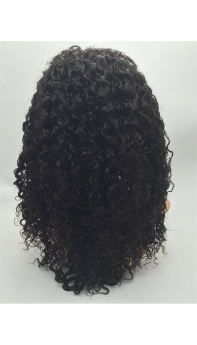 18inch natural color curly Chinese virgin human hair natural lace front  wig