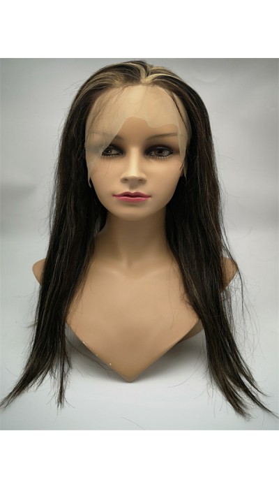 20inch highlights color silk straight Chinese virgin human hair natural lace front  wig