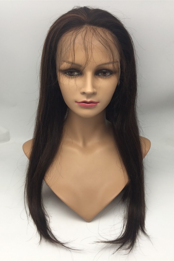 20inch highlights color silk straight Chinese virgin human hair natural lace front  wig