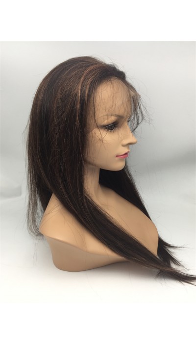 20inch highlights color silk straight Chinese virgin human hair natural lace front  wig