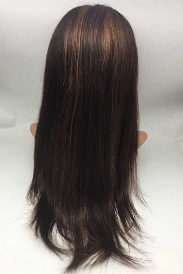 20inch highlights color silk straight Chinese virgin human hair natural lace front  wig