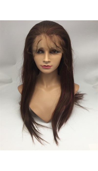 20inch highlights color silk straight Chinese virgin human hair natural lace front  wig