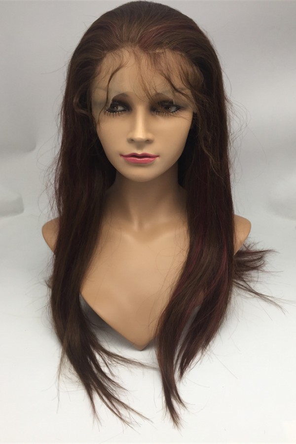 20inch highlights color silk straight Chinese virgin human hair natural lace front  wig