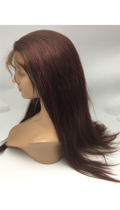 20inch highlights color silk straight Chinese virgin human hair natural lace front  wig