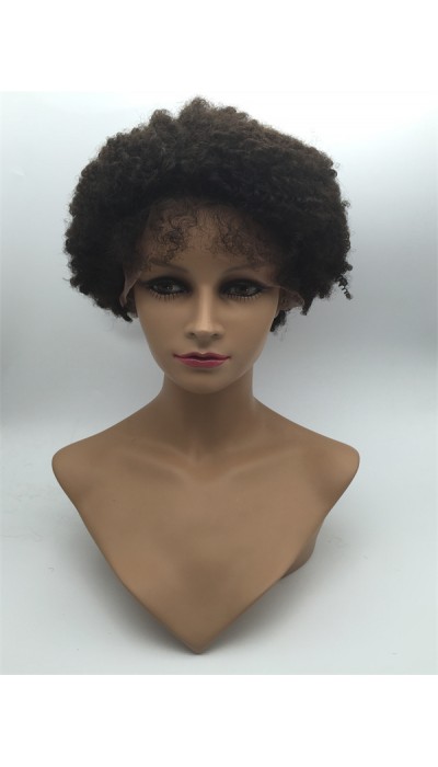 8inch natural color kinky afro Indian vigin hair lace front wig