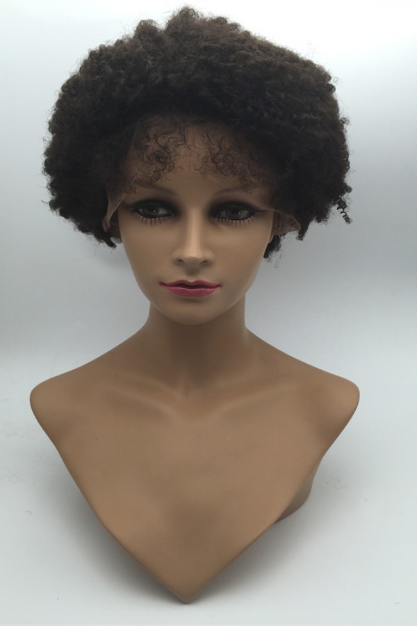 8inch natural color kinky afro Indian vigin hair lace front wig