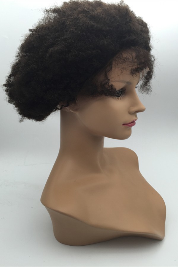 8inch natural color kinky afro Indian vigin hair lace front wig