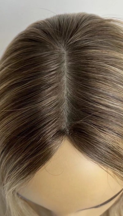 20inch BAYALAGE COLOR   small knots with silk injected top super high quality virgin human hair Jewish lace wig