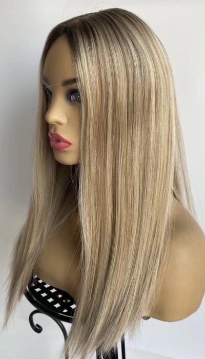20inch BAYALAGE COLOR   small knots with silk injected top super high quality virgin human hair Jewish lace wig