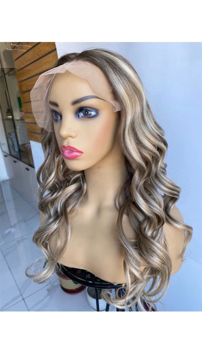 20inch ombre and piano color beautiful wave super high quality Chinese virgin human hair natural lace front celebrity wig