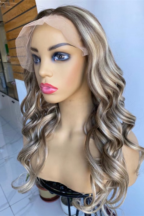 20inch ombre and piano color beautiful wave super high quality Chinese virgin human hair natural lace front celebrity wig