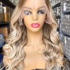 20inch ombre and piano color wavy super high quality Chinese virgin human hair natural lace front celebrity wig