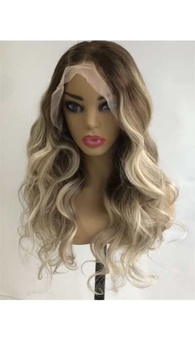 20inch ombre color wavy super high quality Chinese virgin human hair natural lace front celebrity wig