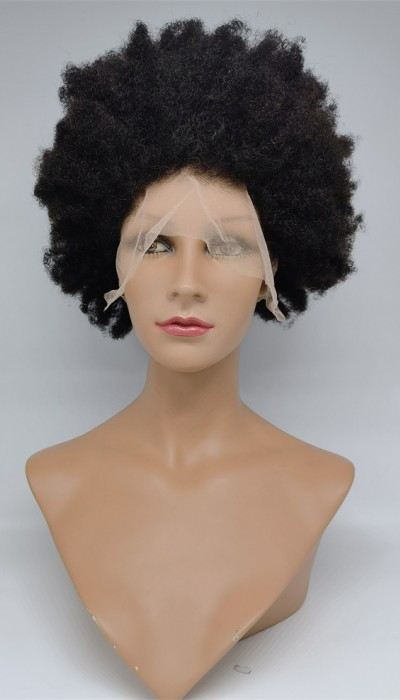 10 inch natural black kinky afro  Chinese remy human hair lace front wig