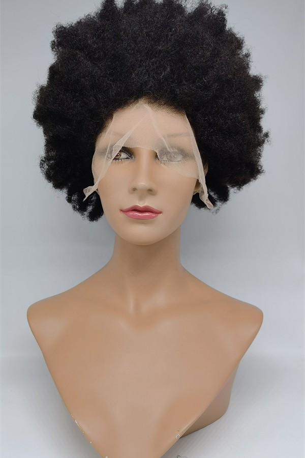 10 inch natural black kinky afro  Chinese remy human hair lace front wig