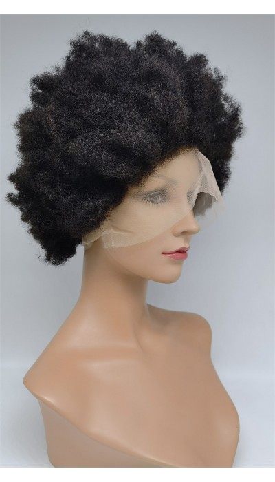 10 inch natural black kinky afro  Chinese remy human hair lace front wig