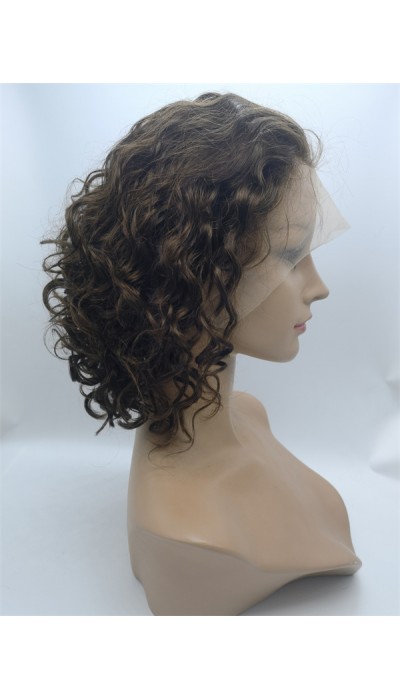 10 inch medium brown curly  Chinese remy human hair BOB lace front wig