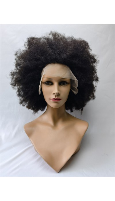 18inch natural color KINKY AFRO remy human hair natural lace front  wig from shinewig