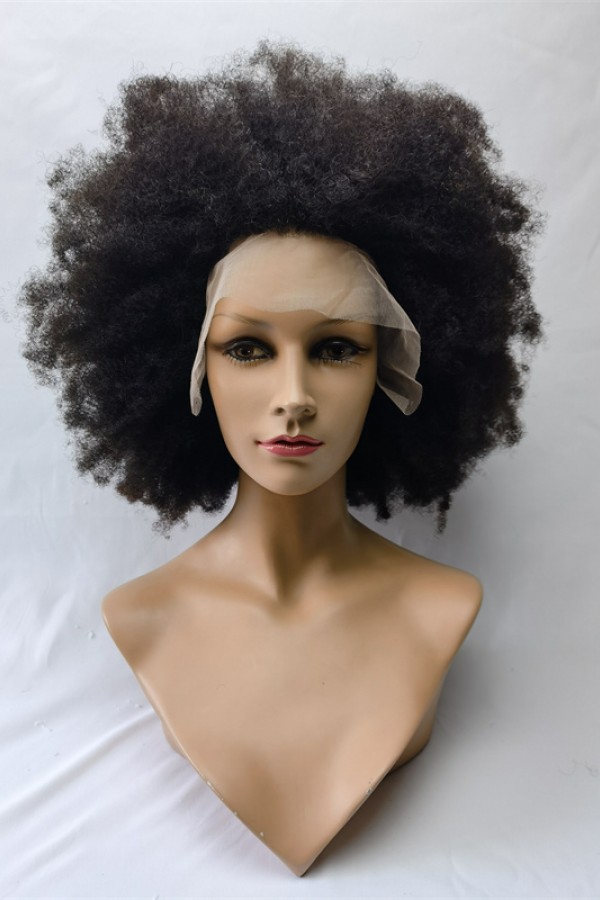 18inch natural color KINKY AFRO remy human hair natural lace front  wig from shinewig