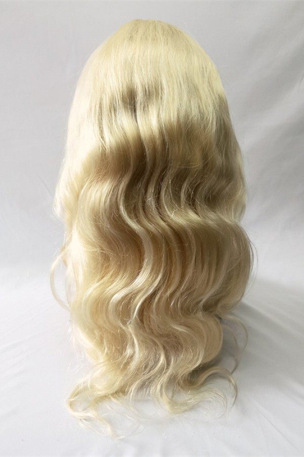 18inch blonde color 60 body wave remy human hair natural lace front  wig from shinewig