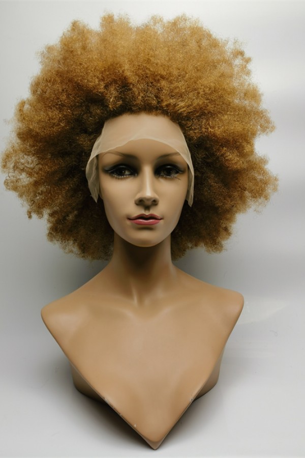 18inch GOLDEN color KINKY AFRO remy human hair natural lace front  wig from shinewig