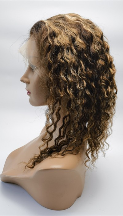 10 inch piano color 4with27  curly remy human hair lace frontal wig