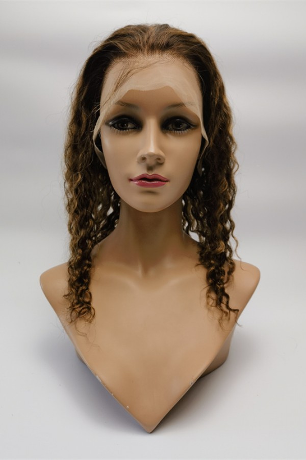 10 inch piano color 4with27  curly remy human hair lace frontal wig