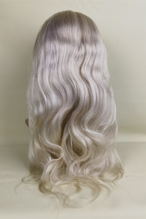 18inch white color body wave remy human hair natural 6inch lace front  wig from shinewig