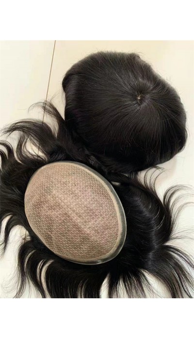 Natural straight silk with PU thin skin base toupee