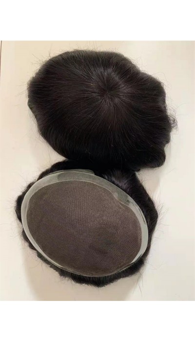 Natural straight lace with PU thin skin base toupee