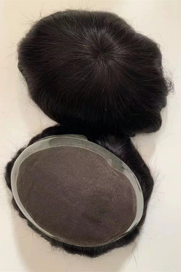 Natural straight lace with PU thin skin base toupee