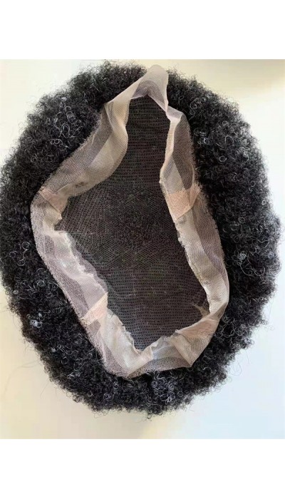 Kinky Afro 1B with white full lace Toupee