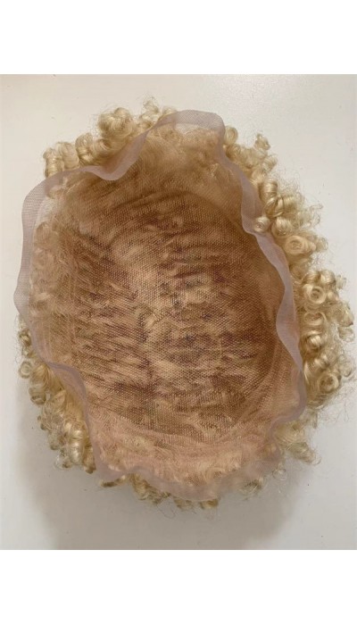 Curly  blonde color full lace Toupee