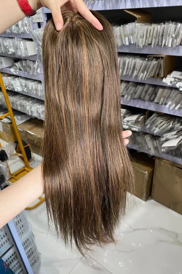 16inch Chinese Virgin human hair silk straight top quality celebrity mono topper shinewig