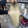 16inch Chinese Virgin human hair silk straight blonde color top quality celebrity mono topper shinewig