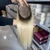 16inch Chinese Virgin human hair silk straight blonde color top quality celebrity mono topper shinewig