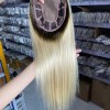 16inch Chinese Virgin human hair silk straight blonde color top quality celebrity mono topper shinewig