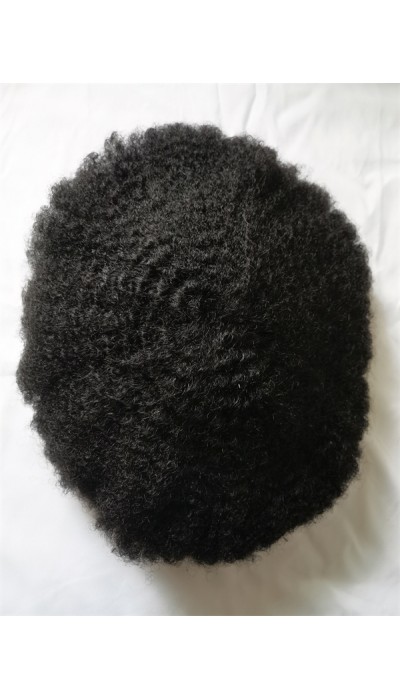 Jet black #1 kinky afro 8mm wavy full poly PU toupee from shinewig