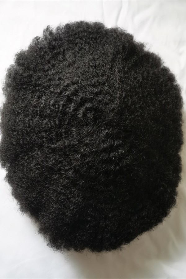 Jet black #1 kinky afro 8mm wavy full poly PU toupee from shinewig