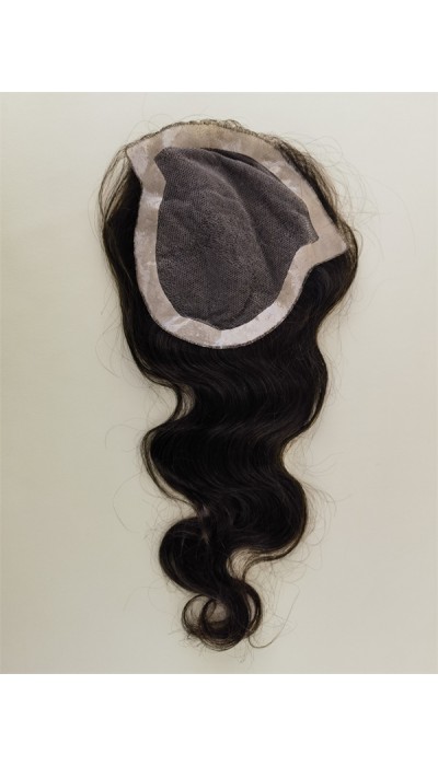 16inch Chinese remy human hair body wave lace with pu hair topper