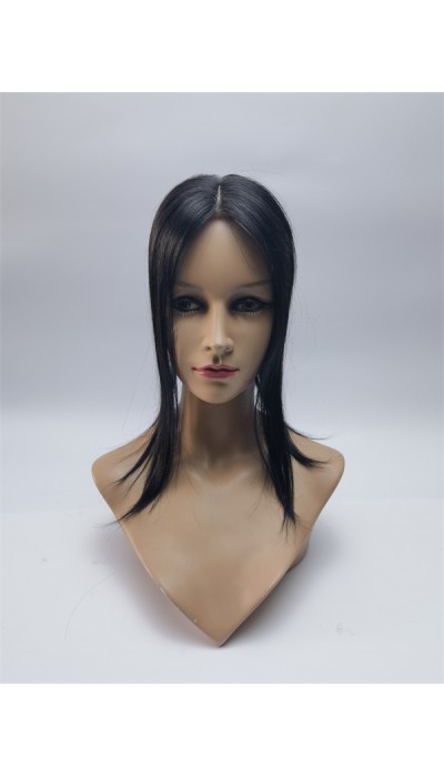 14inch natural color straight  Chinese Remy human hair body wavy silk skin with lace hair topper from shinewig