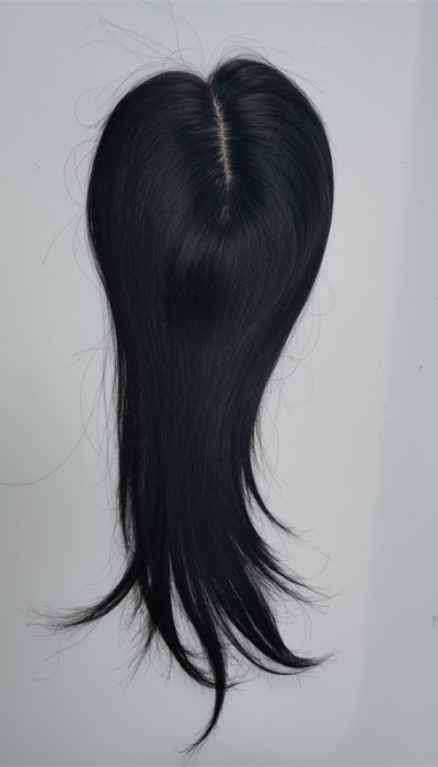 14inch natural color straight  Chinese Remy human hair body wavy silk skin with lace hair topper from shinewig