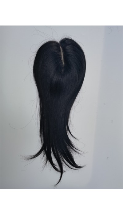 14inch natural color straight  Chinese Remy human hair body wavy silk skin with lace hair topper from shinewig