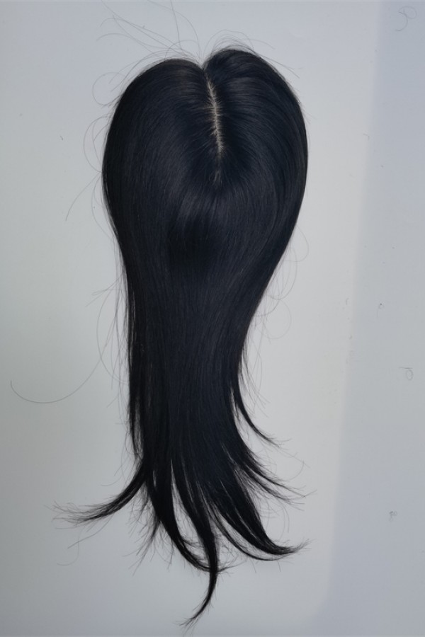 14inch natural color straight  Chinese Remy human hair body wavy silk skin with lace hair topper from shinewig