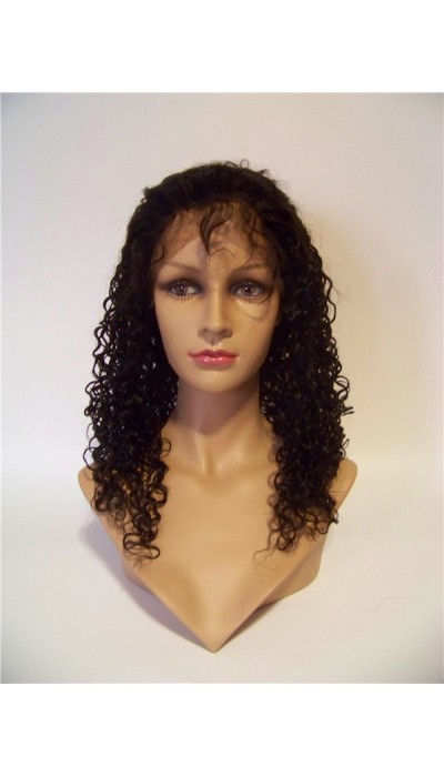 18inch natural color curly Indian vigin hair full lace wig